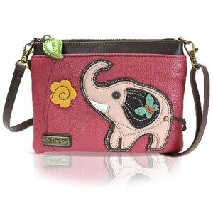 NEW Chala Elephant Convertible Crossbody Purse Clutch Dark Pink Vegan Leather